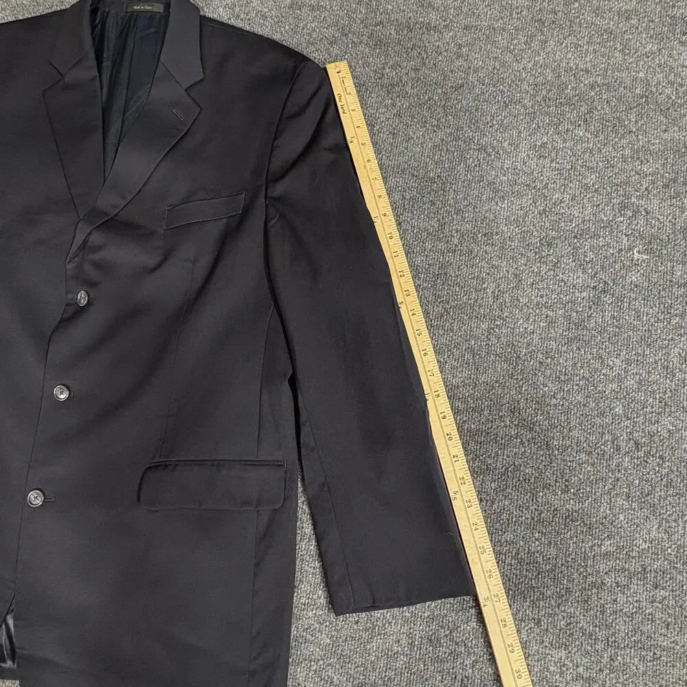 Calvin Klein Blazer Mens 46L Black 100% Wool 3 Button Notch Lapel Sport Coat